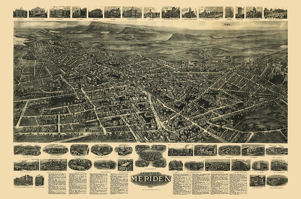 Meriden Connecticut - Bailey 1918 art print by Bailey for $57.95 CAD