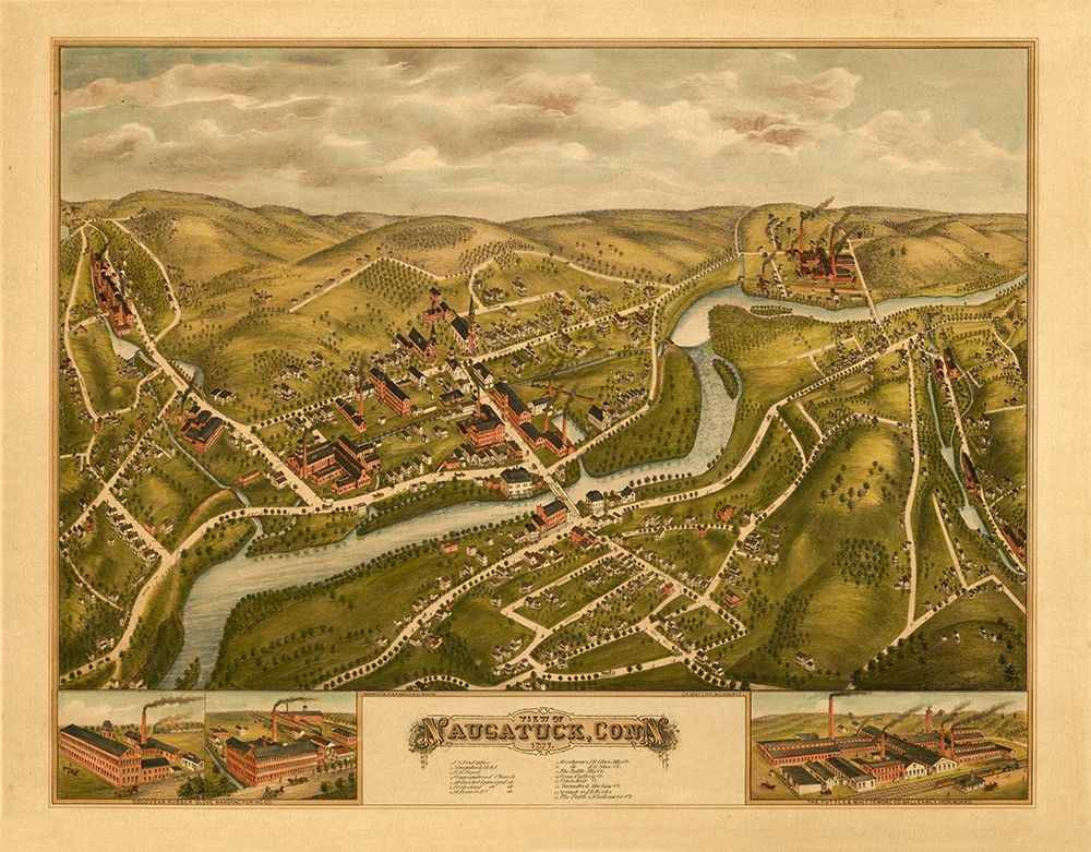 Naugatuck Connecticut - Bailey 1877 art print by Bailey for $57.95 CAD