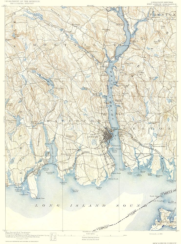 New London Connecticut New York Quad - USGS 1893 art print by USGS for $57.95 CAD