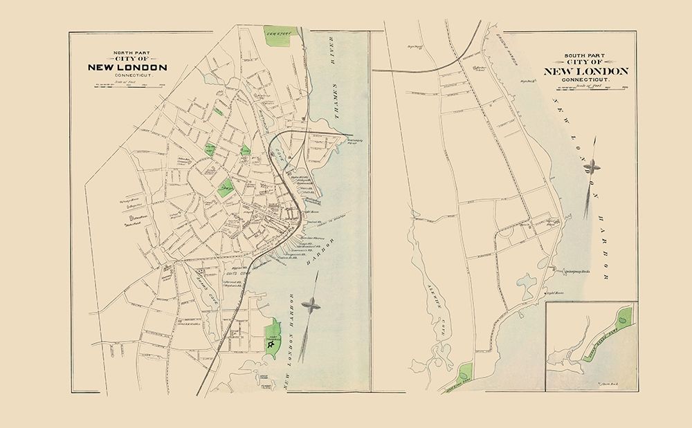 New London Connecticut North and South Part art print by Hurd for $57.95 CAD