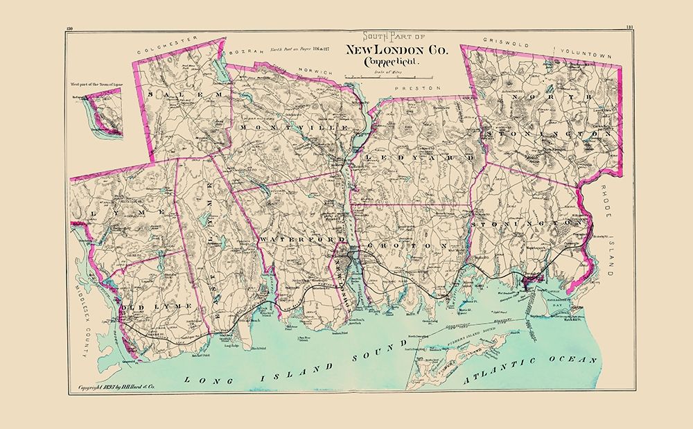 New London  South Connecticut - Hurd 1893 art print by Hurd for $57.95 CAD