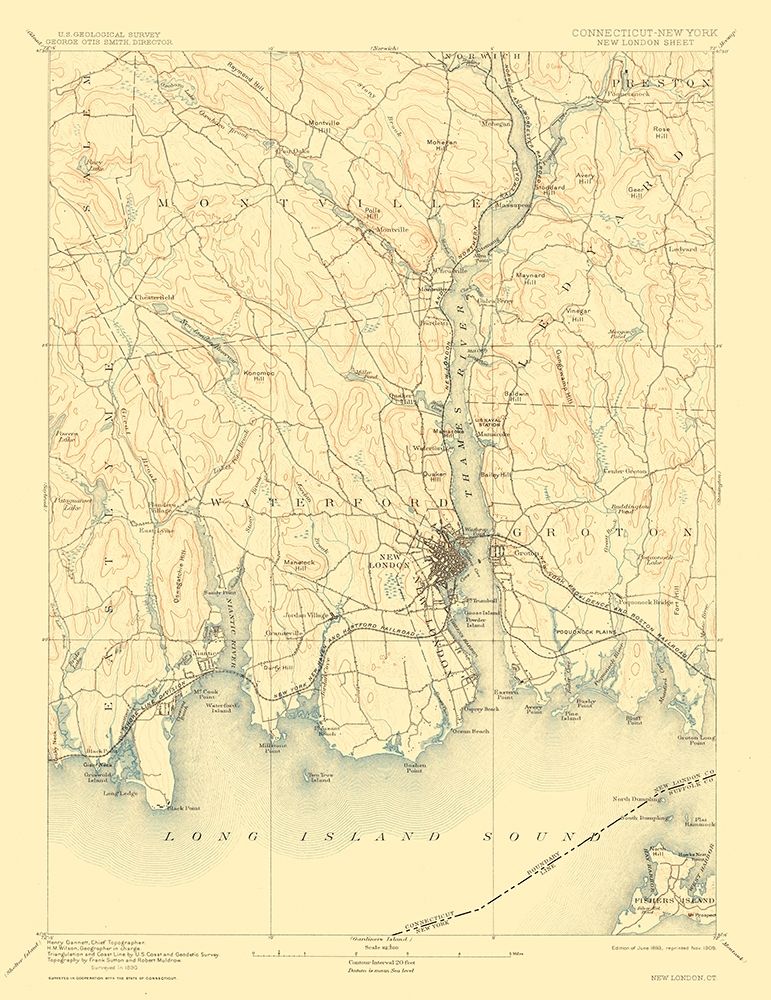 New London Connecticut Sheet - USGS 1893 art print by USGS for $57.95 CAD