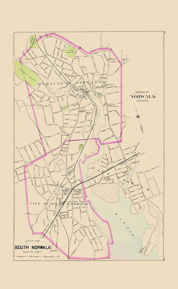 Norwalk, South Norwalk Connecticut - Hurd 1893 art print by Hurd for $57.95 CAD
