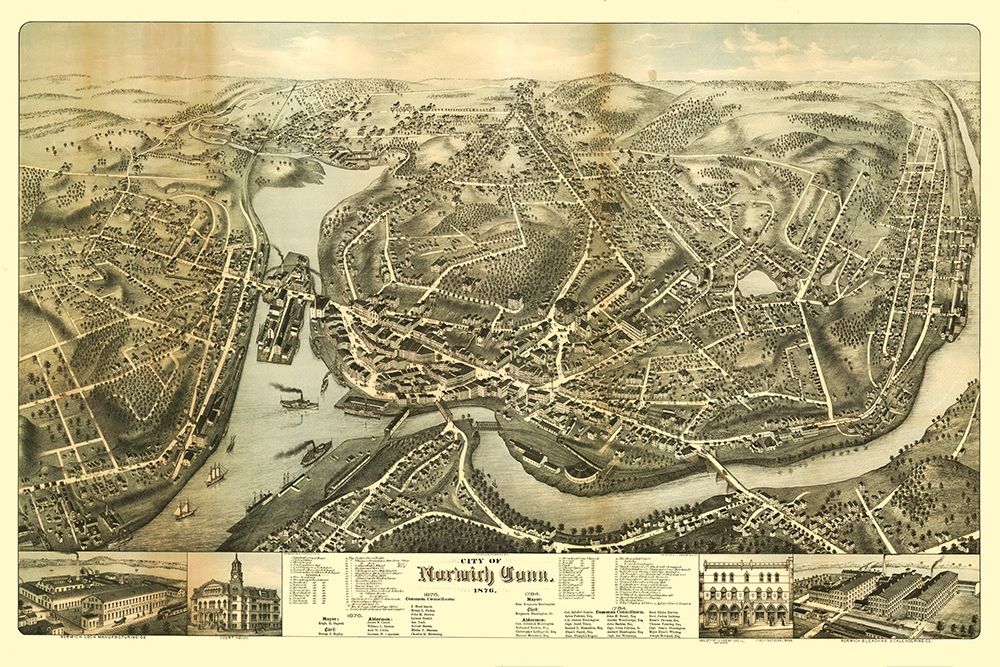 Norwich Connecticut - Bailey 1876 art print by Bailey for $57.95 CAD