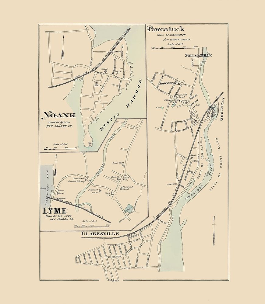 Pawcatuck, Noank, Lyme Connecticut - Hurd 1893 art print by Hurd for $57.95 CAD