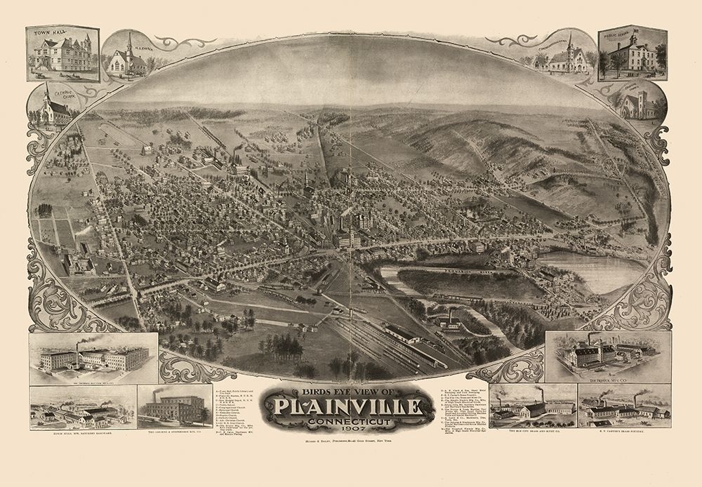 Plainville Connecticut - Bailey 1907 art print by Bailey for $57.95 CAD