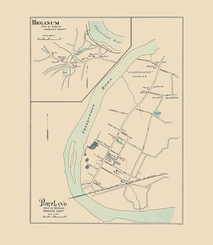 Portland, Higganum Connecticut - Hurd 1893 art print by Hurd for $57.95 CAD