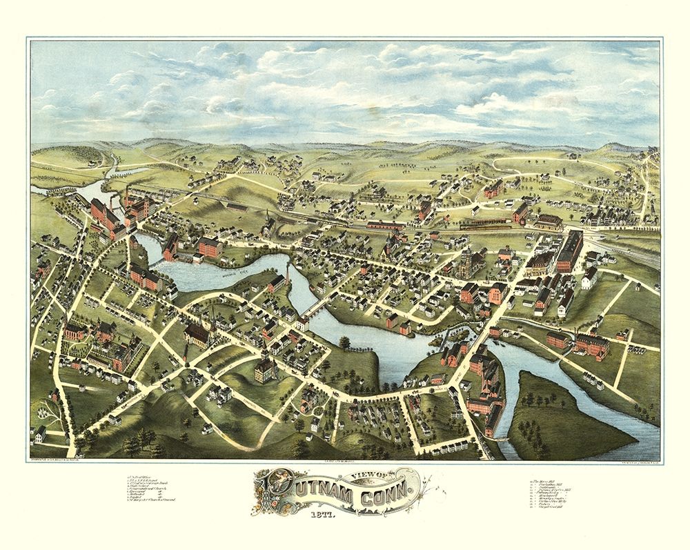 Putnam Connecticut - Bailey 1877 art print by Bailey for $57.95 CAD