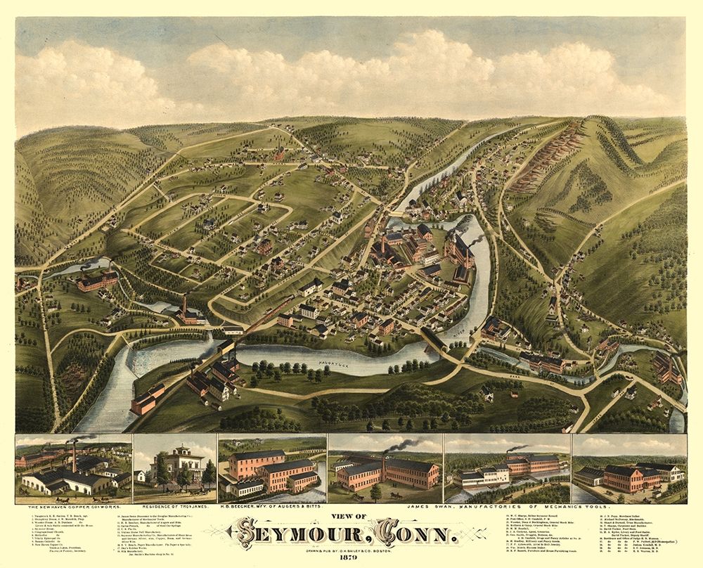 Seymour Connecticut - Bailey 1879 art print by Bailey for $57.95 CAD