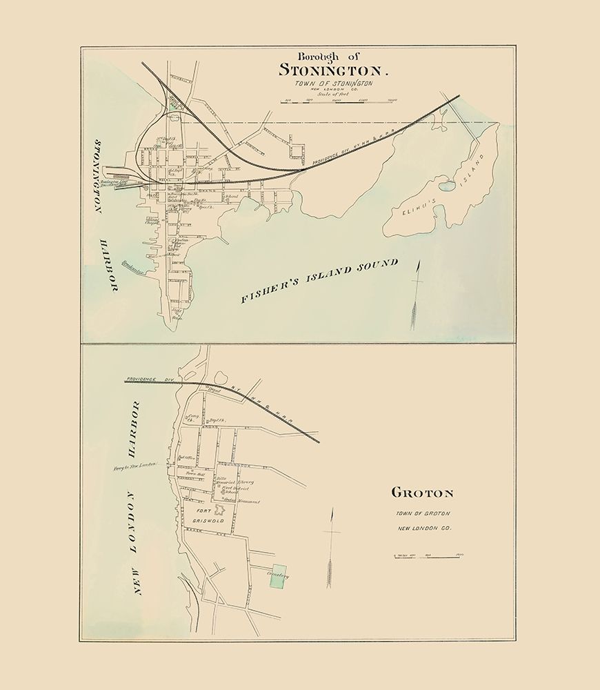 Stonington, Groton Connecticut - Hurd 1893 art print by Hurd for $57.95 CAD