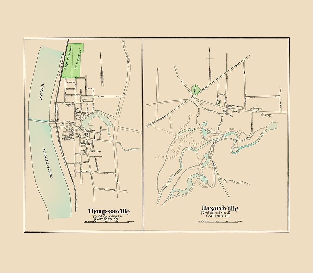 Thompsonville, Hazardville Connecticut - Hurd 1893 art print by Hurd for $57.95 CAD