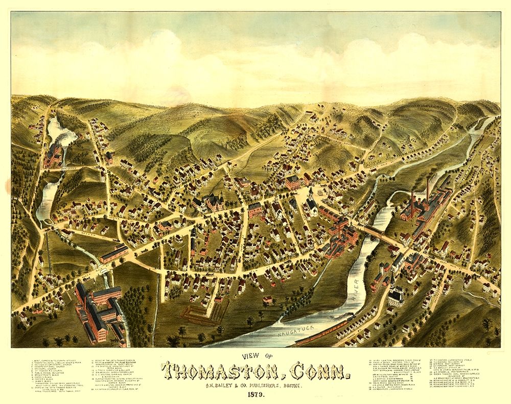 Thomaston Connecticut - Bailey 1879 art print by Bailey for $57.95 CAD