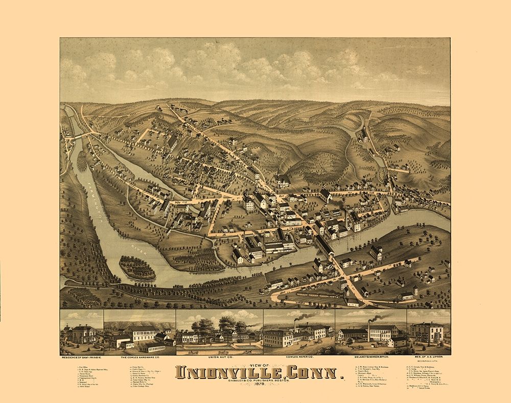 Unionville Connecticut - Bailey 1878 art print by Bailey for $57.95 CAD