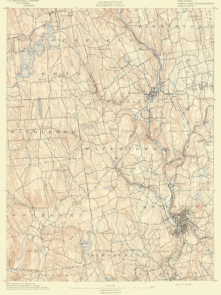 Waterbury Connecticut Sheet - USGS 1892 art print by USGS for $57.95 CAD