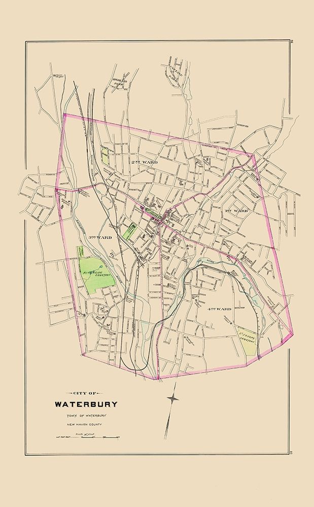 Waterbury Connecticut - Hurd 1893 art print by Hurd for $57.95 CAD