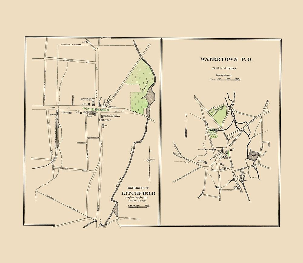 Watertown, Litchfield Connecticut - Hurd 1893 art print by Hurd for $57.95 CAD