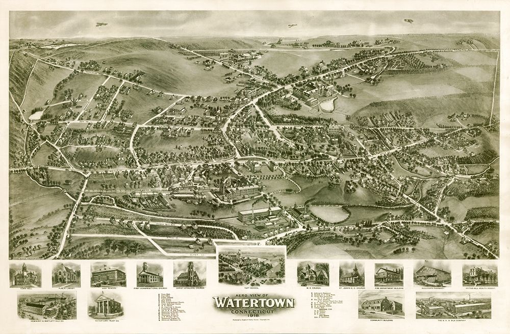 Watertown Connecticut - Bailey 1918 art print by Bailey for $57.95 CAD