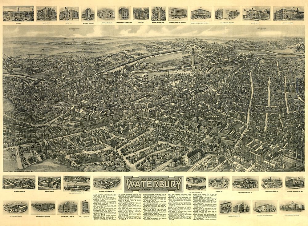 Waterbury Connecticut - Bailey 1917 art print by Bailey for $57.95 CAD