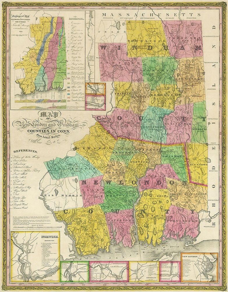 Windham  New London Connecticut - Lester 1833 art print by Lester for $57.95 CAD