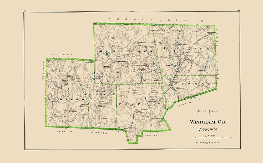 North Windham County Connecticut - Hurd 1893 art print by Hurd for $57.95 CAD