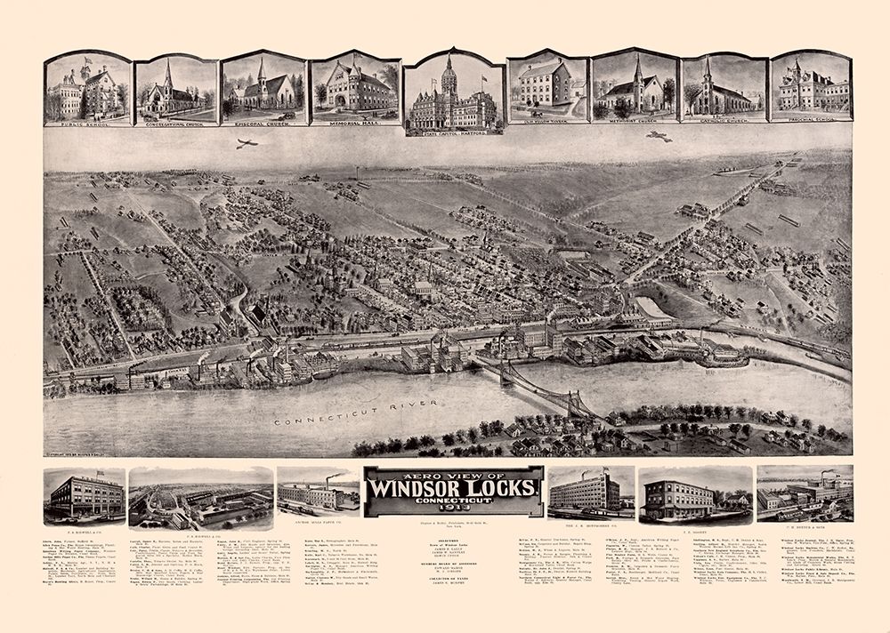 Windsor Locks Connecticut - Bailey 1913 art print by Bailey for $57.95 CAD