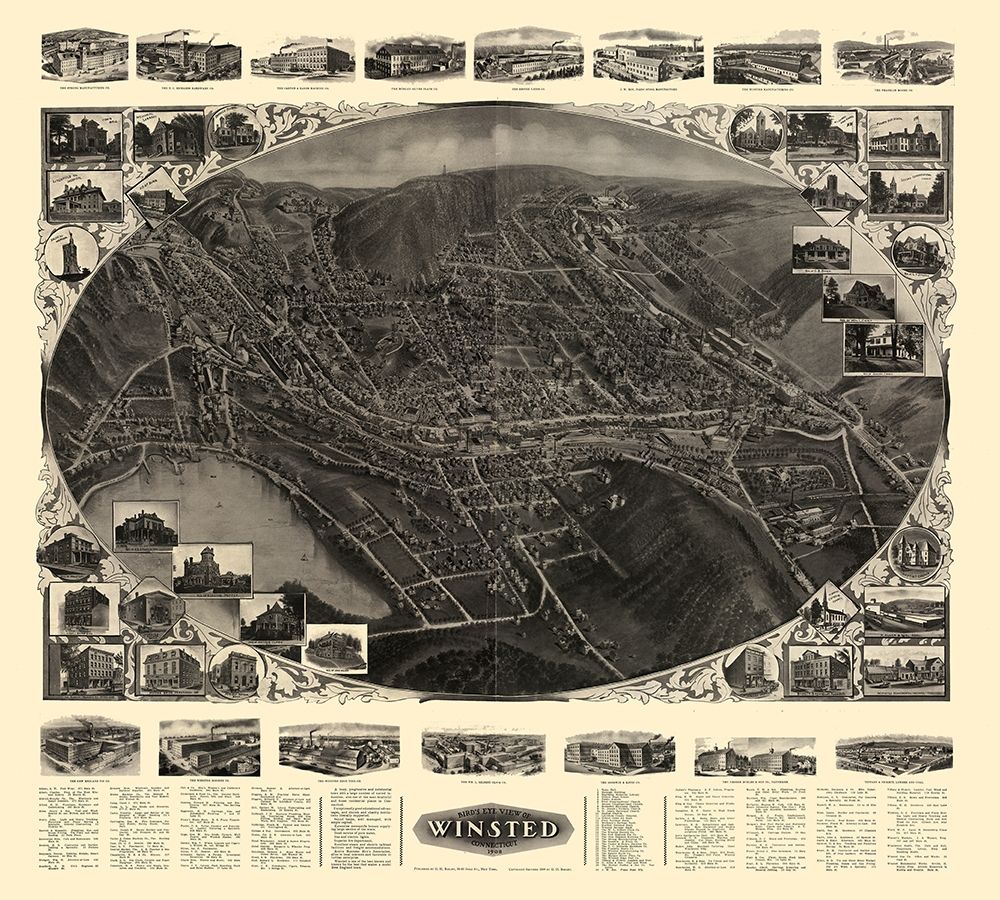 Winsted Connecticut - Bailey 1908 art print by Bailey for $57.95 CAD
