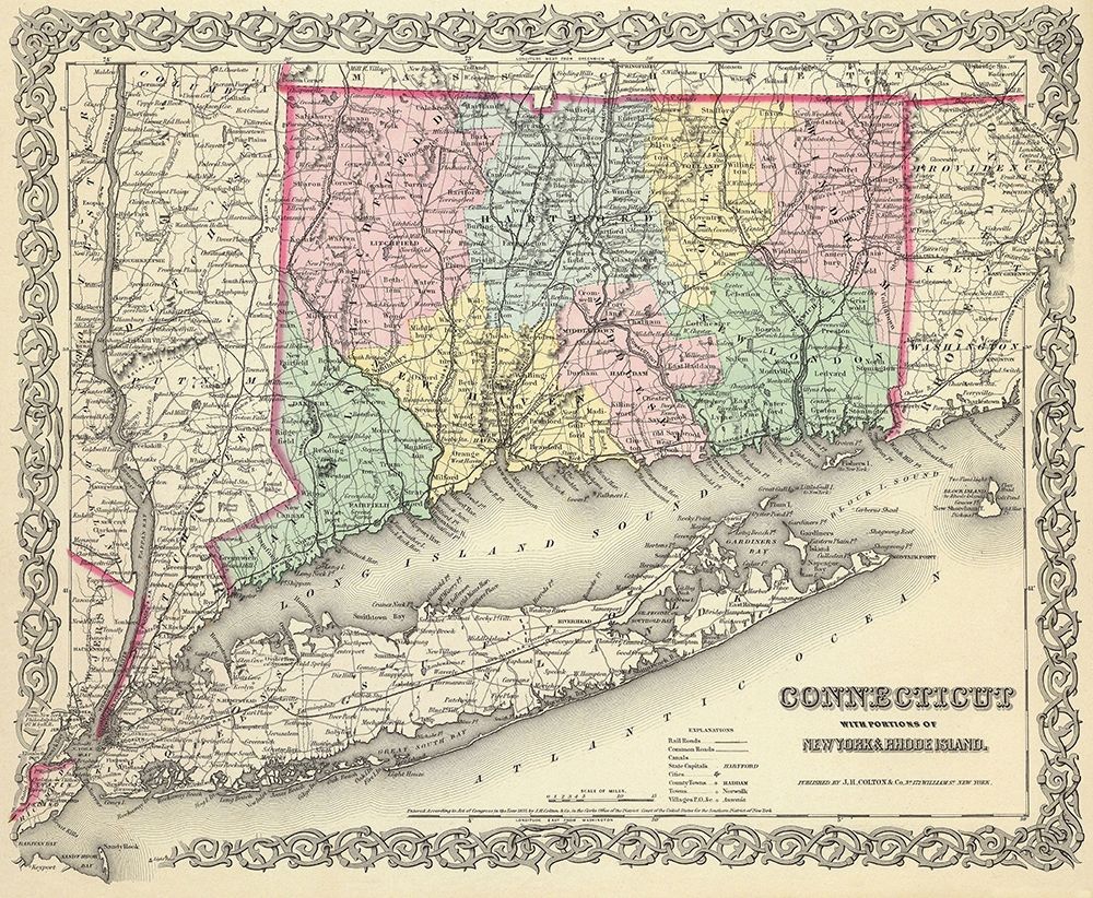 Connecticut - Colton 1856 art print by Colton for $57.95 CAD