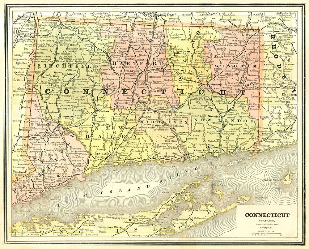 Connecticut - Cram 1886 art print by Cram for $57.95 CAD
