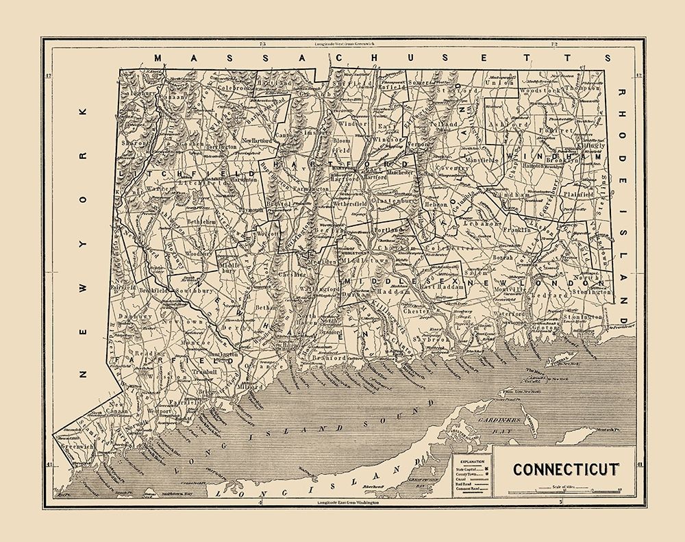 Connecticut - Hurd 1893 art print by Hurd for $57.95 CAD