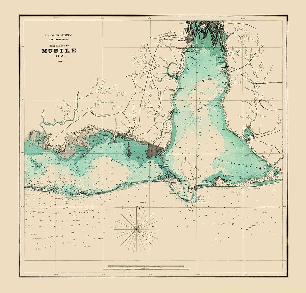 Approaches to Mobile Alabama - Bache 1864 art print by Bache for $57.95 CAD