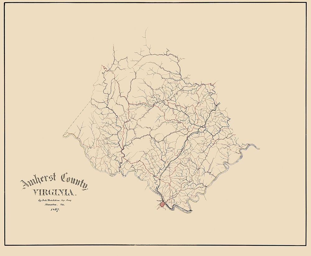 Amherst County Virginia - Hotchkiss 1867 art print by Hotchkiss for $57.95 CAD