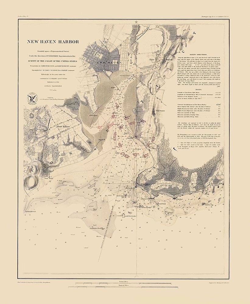 New Haven Harbor - Bache 1846 art print by Bache for $57.95 CAD