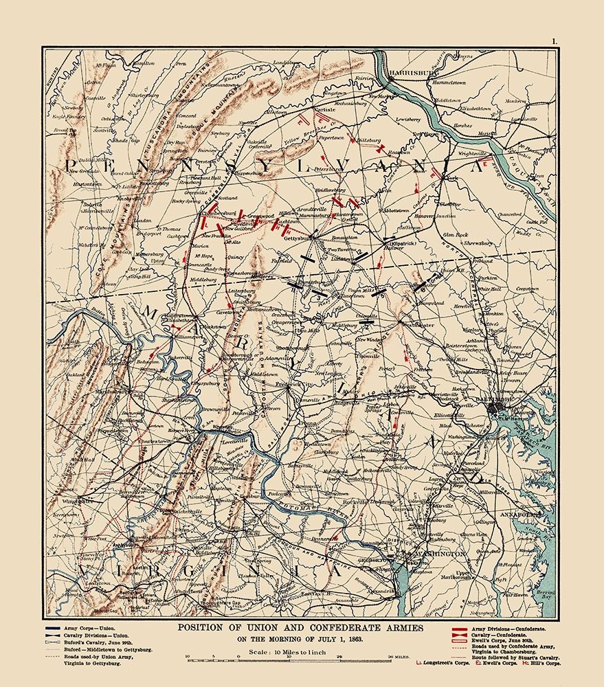 Union Confederate Army Positions - 1863 art print by Unknown for $57.95 CAD