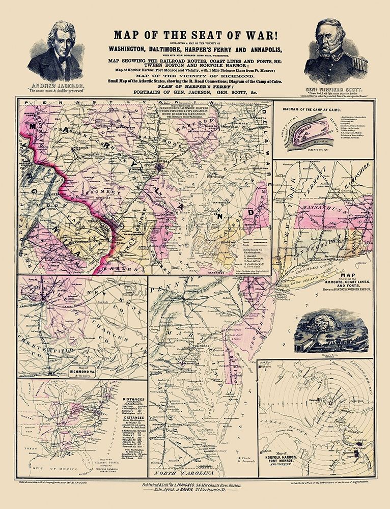 Seat of War of Atlantic Coast - Prang 1861 art print by Prang for $57.95 CAD