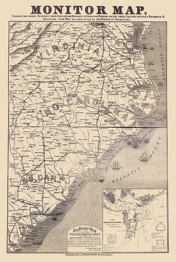 Coast of Carolinas Virginia - Prang 1863 art print by Prang for $57.95 CAD