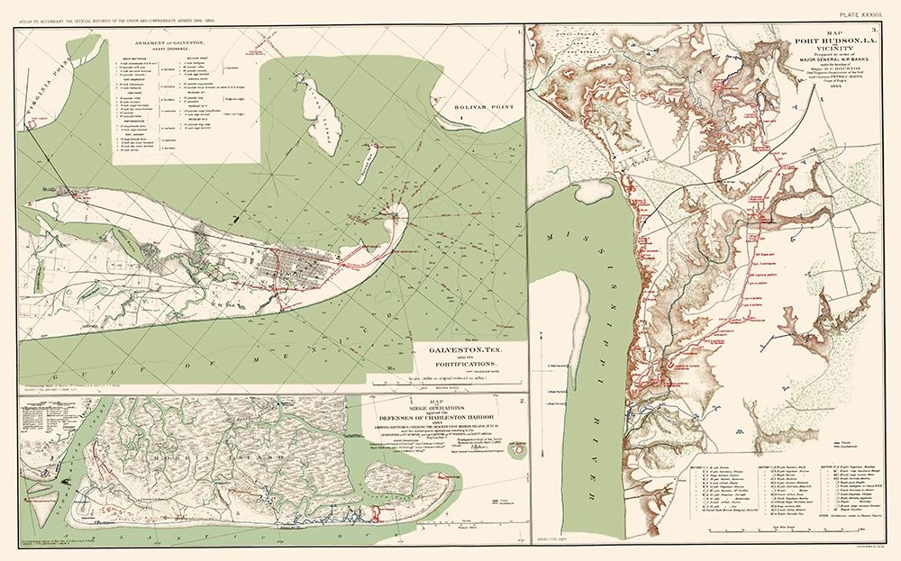 Galveston Charleston Port Hudson - Bien 1891 art print by Bien for $57.95 CAD