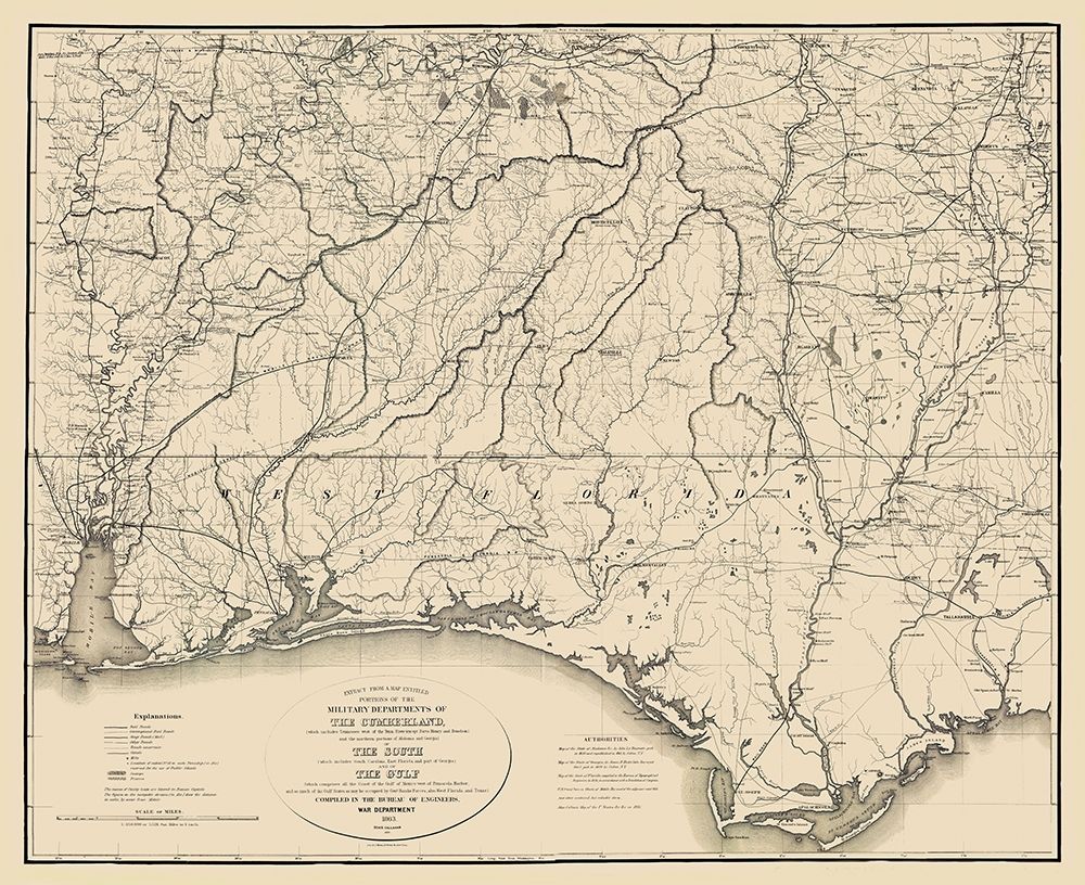 Military Departments of Cumberland - Callahan 1863 art print by Callahan for $57.95 CAD