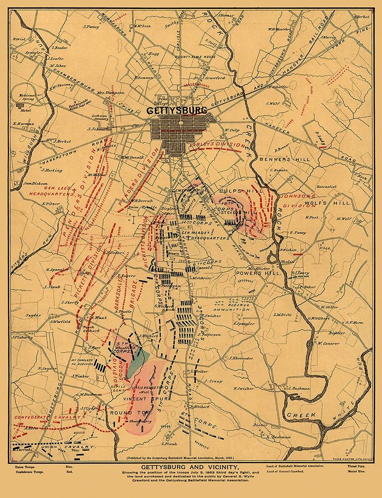Gettysburg and Vicinity Pennsylvania - Hunter 1863 art print by Hunter for $57.95 CAD