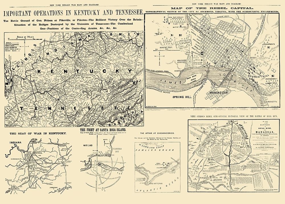 United States War Diagrams - Waters 1861 art print by Waters for $57.95 CAD