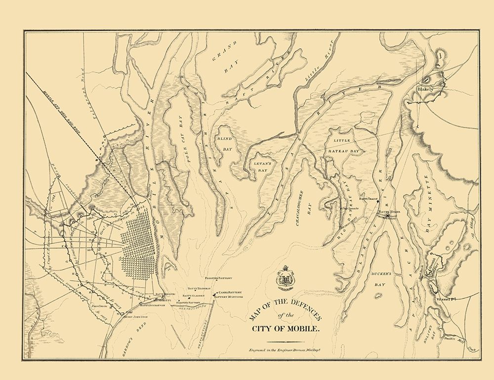 Defences of City of Mobile - Bowen 1866 art print by Bowen for $57.95 CAD