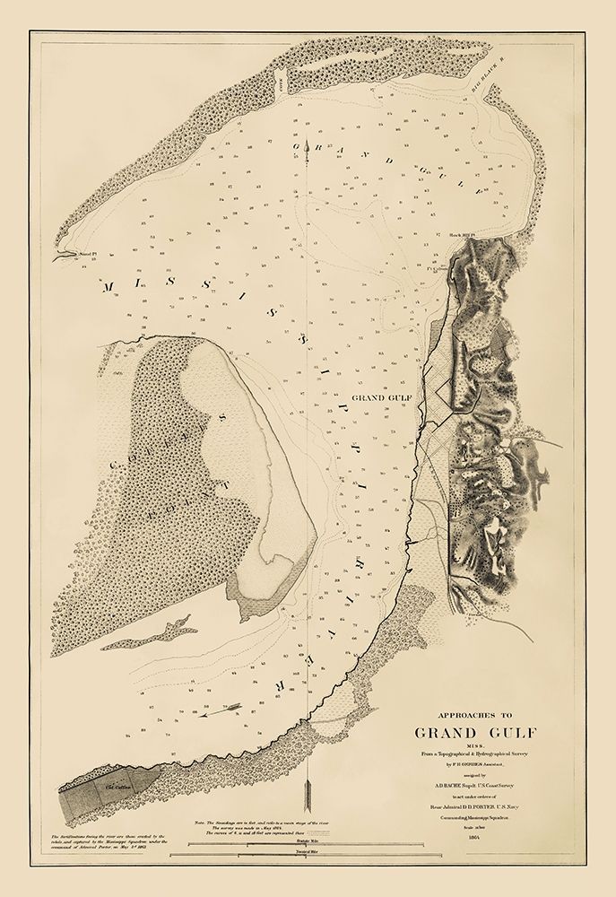 Approaches to Grand Gulf Mississippi - Bache 1864 art print by Bache for $57.95 CAD