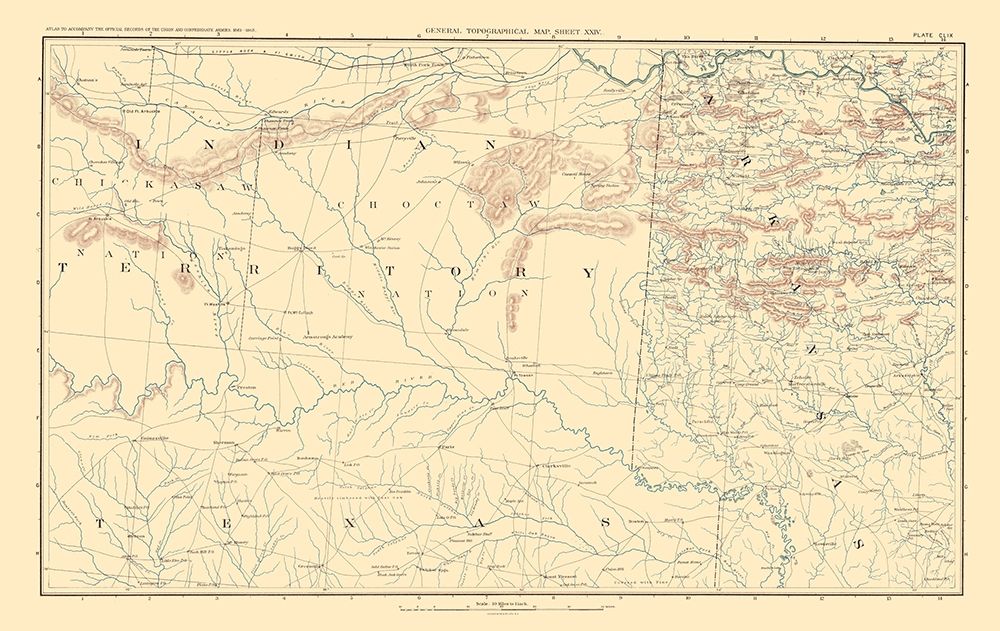 Indian Territory Arkansas Texas - Bien 1895 art print by Bien for $57.95 CAD