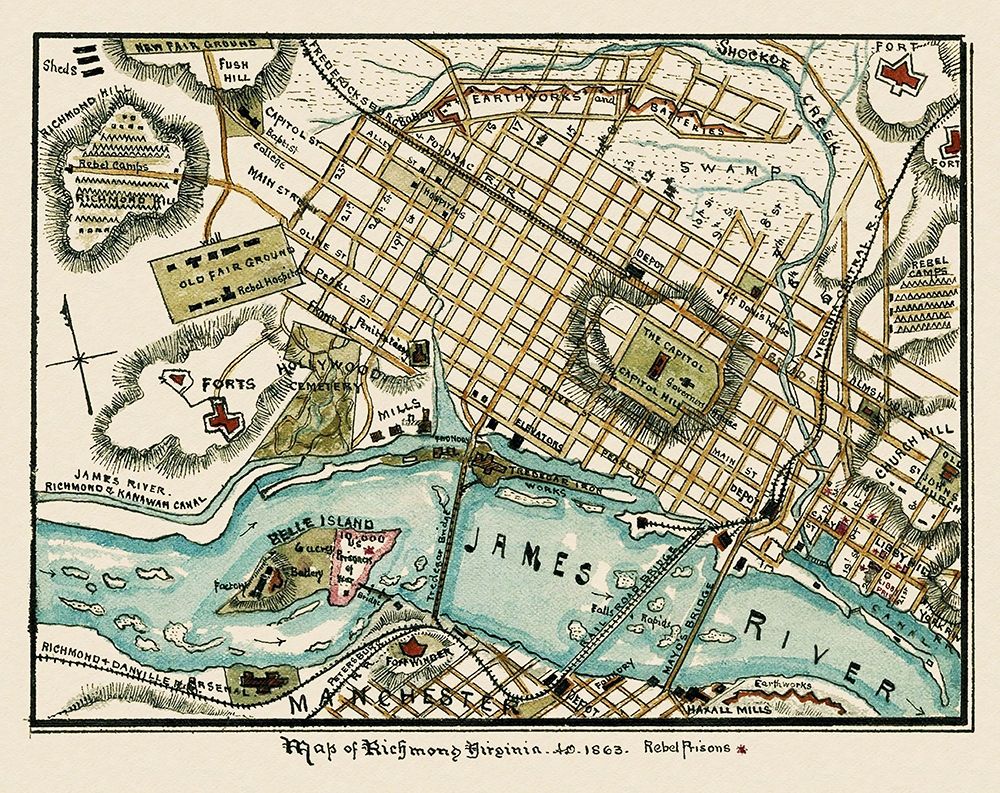 Richmond Virginia - Sneden 1863 art print by Sneden for $57.95 CAD