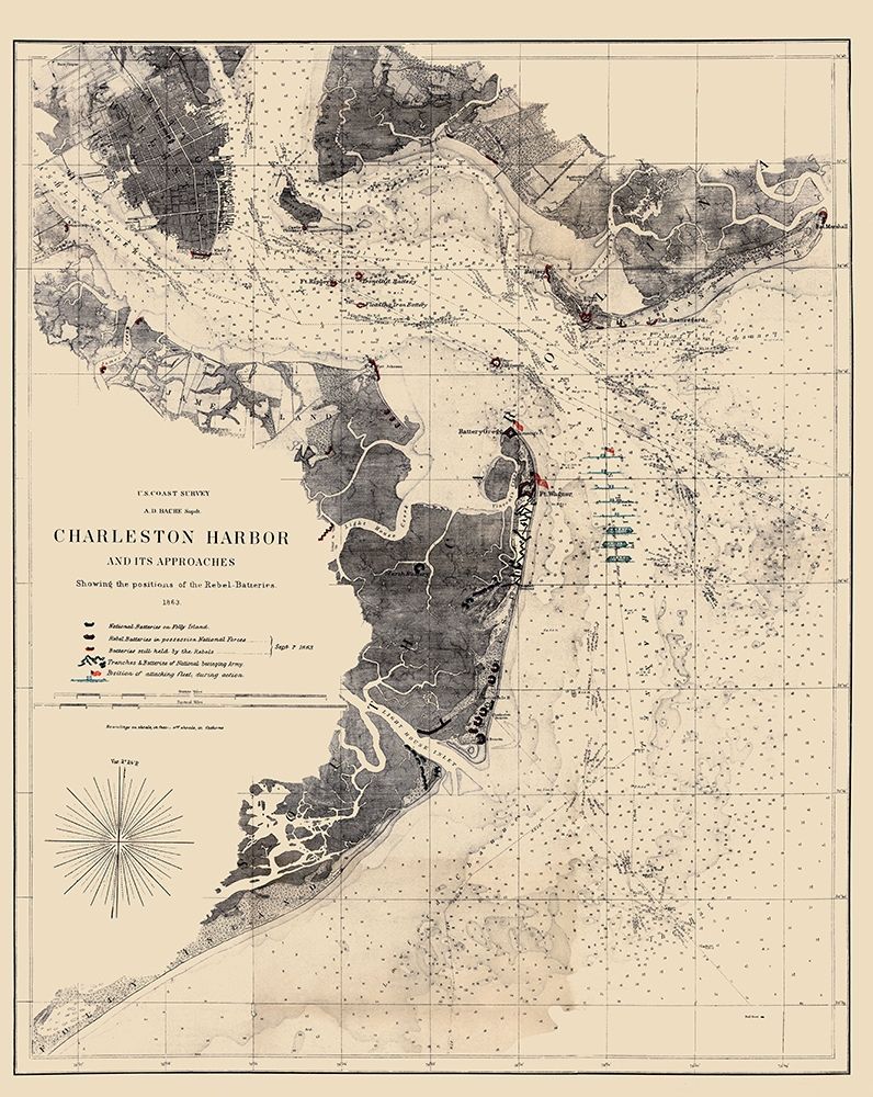 Charleston Harbor South Carolina - Bache 1863 art print by Bache for $57.95 CAD