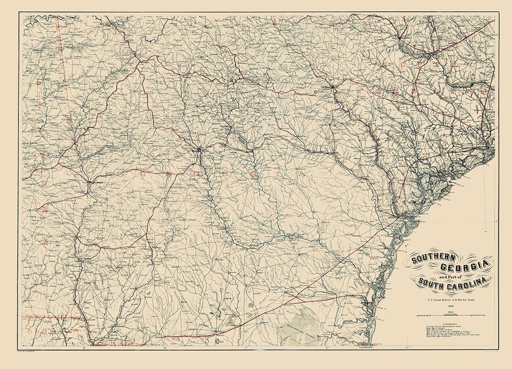 Southern Georgia South Carolina - Bache 1865 art print by Bache for $57.95 CAD