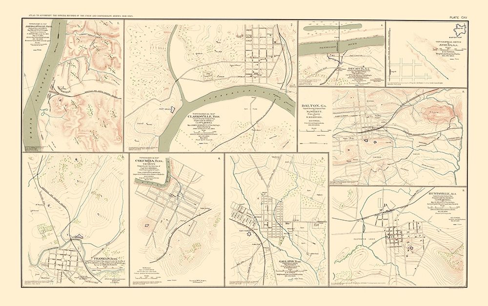 Tennessee Alabama Georgia Cities - Bien 1895 art print by Bien for $57.95 CAD