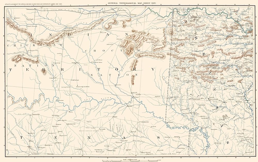 Texas Arkansas Indian Territory Sheet - Bien 1891 art print by Bien for $57.95 CAD