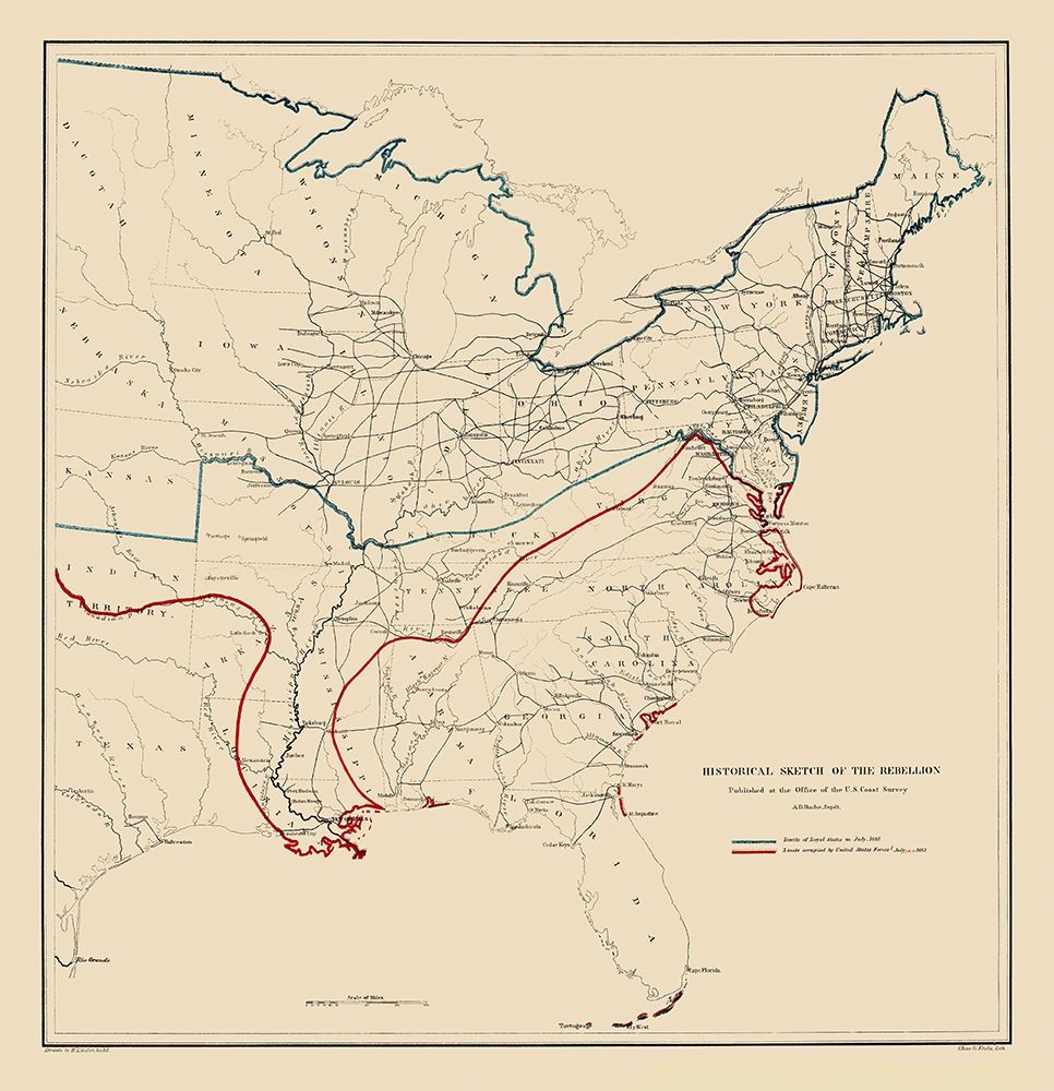 Eastern United States Rebellion - Bache 1863 art print by Bache for $57.95 CAD