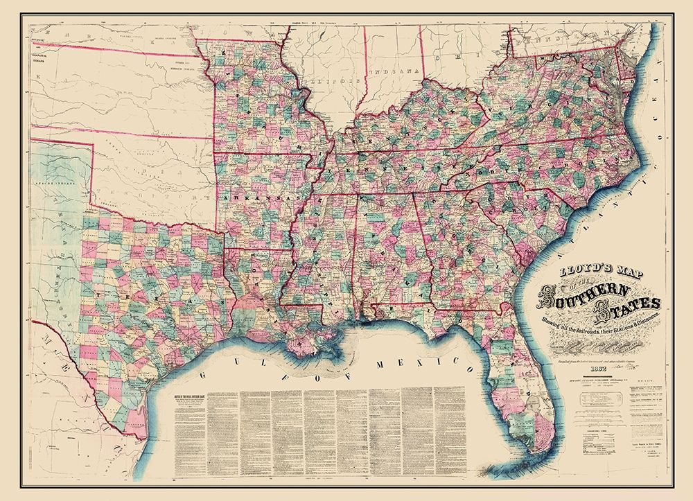 Southern States Railroads Stations Distances art print by Lloyd for $57.95 CAD