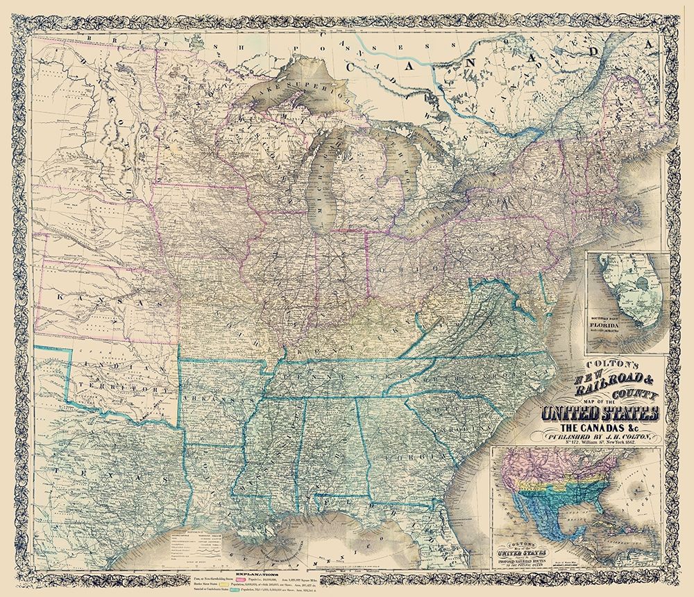 United States Canadas Railroad - Colton 1862 art print by Colton for $57.95 CAD